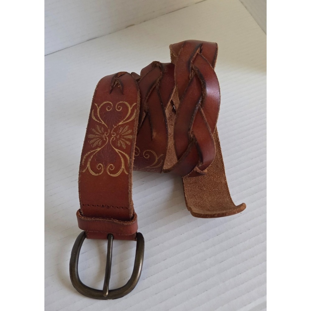 Aeropostale Womens Genuine Leather Belt Brown Braided Etched 4937 Small NEW